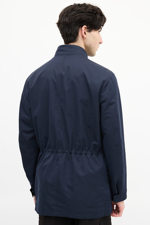 Zegna Navy Double Collar Drawcord Waist Jacket