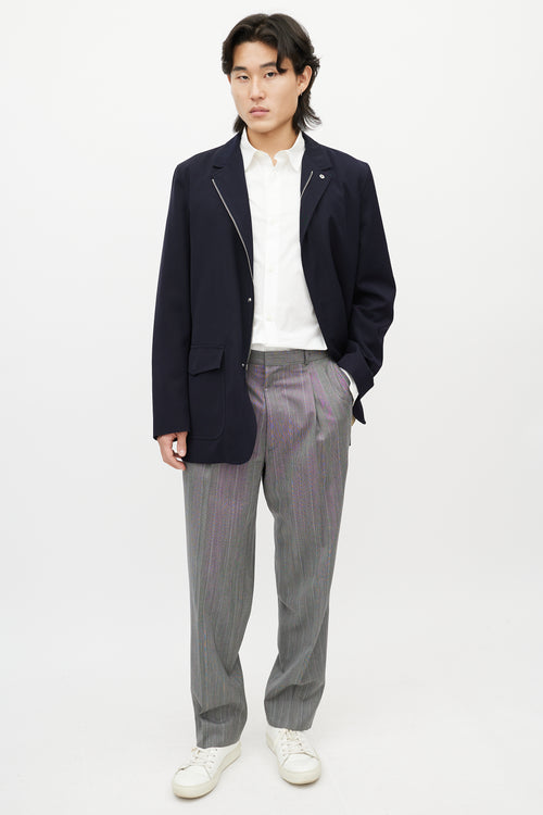 Zegna Navy Zip Up Mid Length Jacket