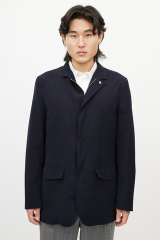 Zegna Navy Zip Up Mid Length Jacket