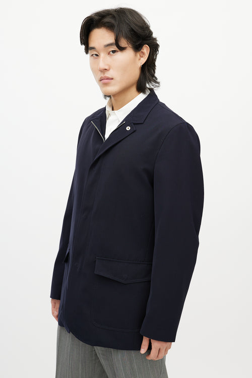 Zegna Navy Zip Up Mid Length Jacket