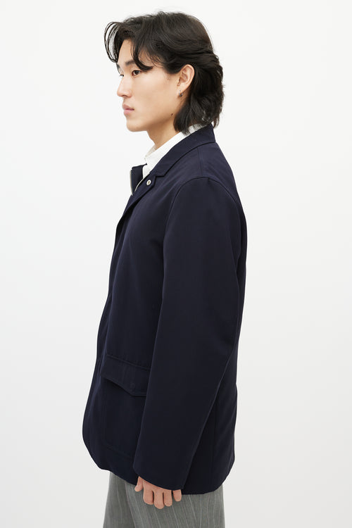 Zegna Navy Zip Up Mid Length Jacket