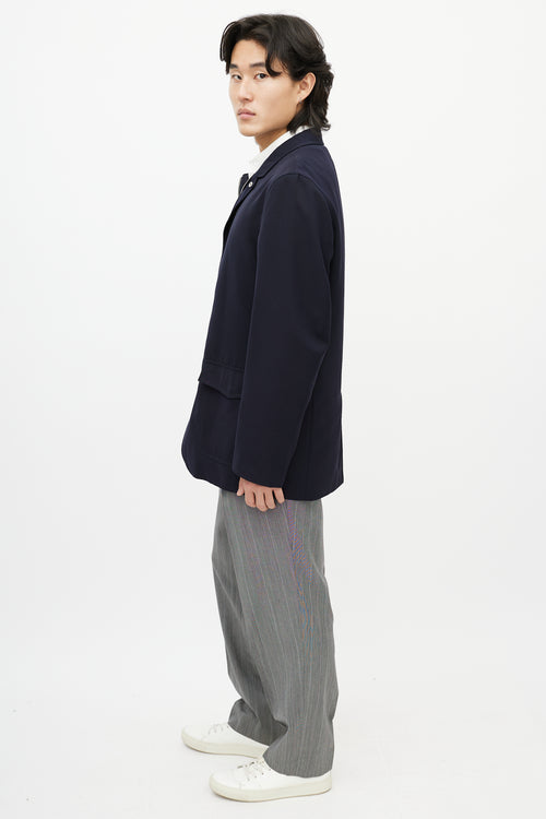 Zegna Navy Zip Up Mid Length Jacket