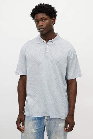 Zegna White 
Blue Knit Polo