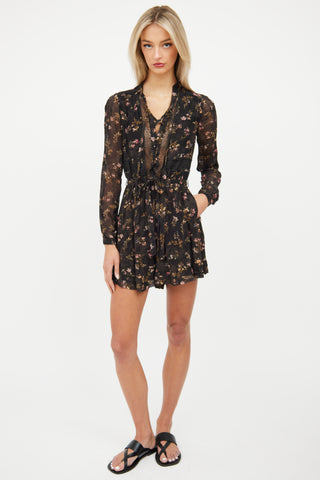 Zimmermann Black 
Multi Floral Laceup Romper