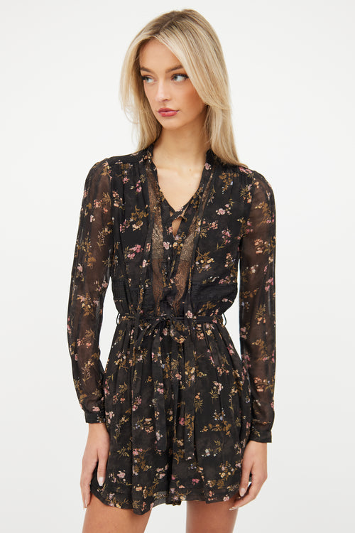 Zimmermann Black 
Multi Floral Laceup Romper