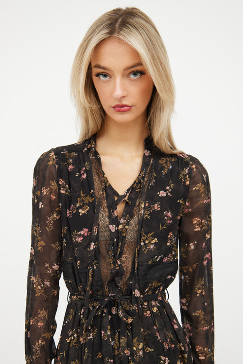 Zimmermann Black 
Multi Floral Laceup Romper