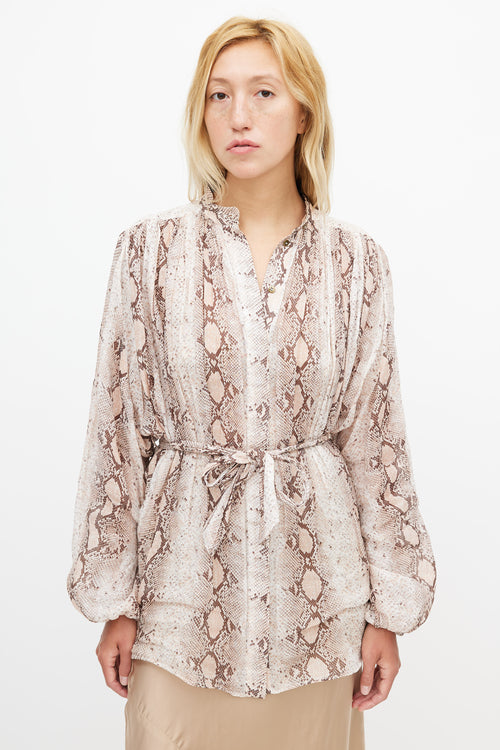 Zimmermann Beige 
Brown Patterned Belted Shirt