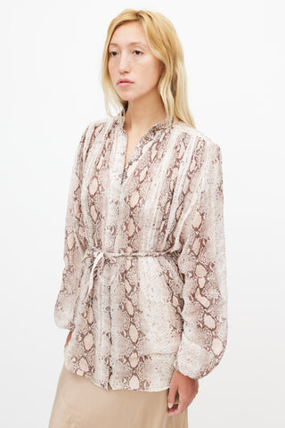 Zimmermann Beige 
Brown Patterned Belted Shirt