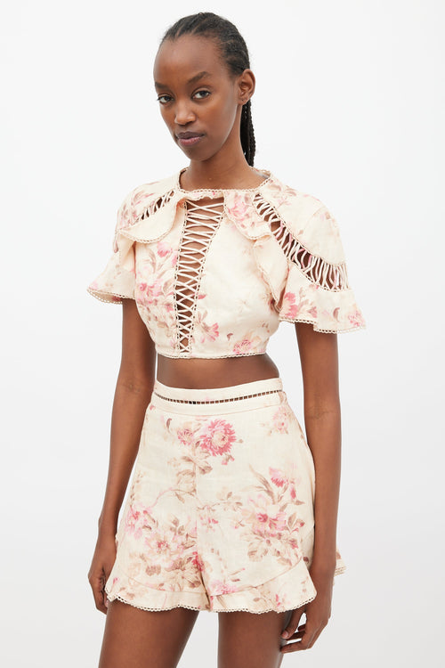 Zimmermann Beige 
Multi Corsair Flutter Co-Ord Set