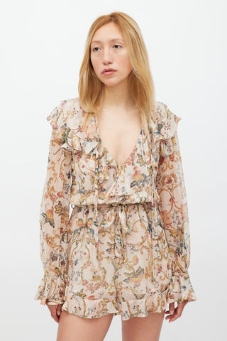 Zimmermann Beige 
Multicolour Floral Heart Cascade Romper