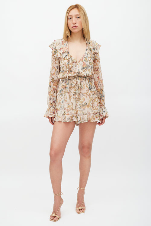 Zimmermann Beige 
Multicolour Floral Heart Cascade Romper