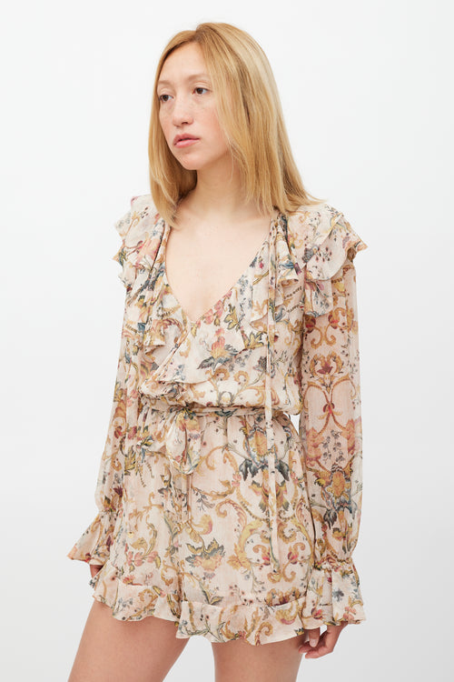 Zimmermann Beige 
Multicolour Floral Heart Cascade Romper