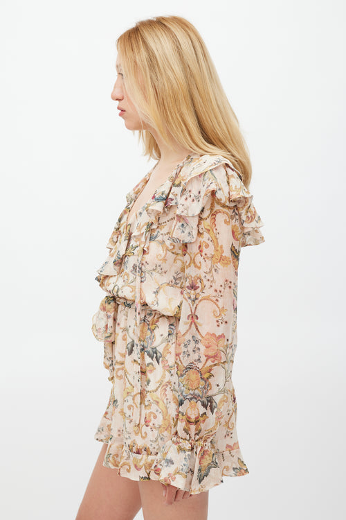 Zimmermann Beige 
Multicolour Floral Heart Cascade Romper