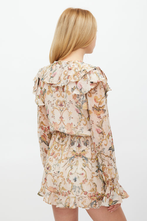 Zimmermann Beige 
Multicolour Floral Heart Cascade Romper