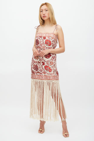 Zimmermann Beige 
Red Floral Vitali Fringe Dress