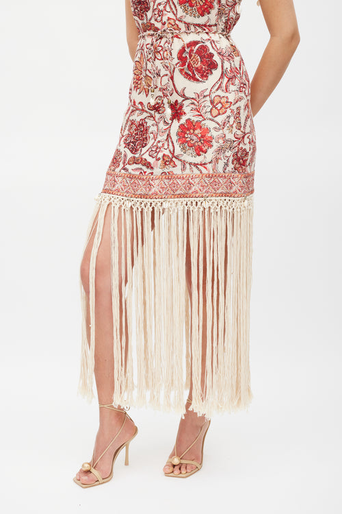 Zimmermann Beige 
Red Floral Vitali Fringe Dress