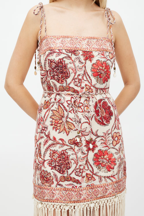 Zimmermann Beige 
Red Floral Vitali Fringe Dress