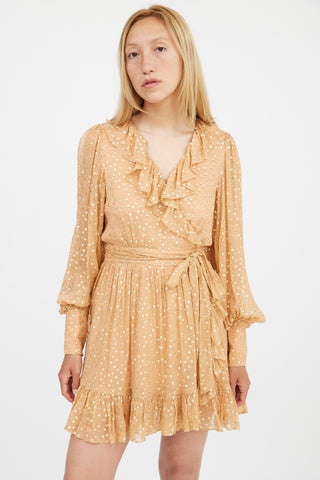 Zimmermann Orange 
Gold Silk Lurex Wrap Mini Dress