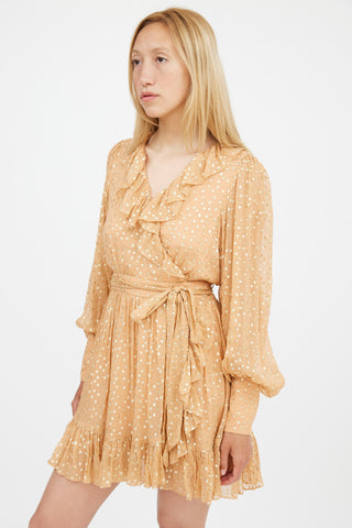 Zimmermann Orange 
Gold Silk Lurex Wrap Mini Dress