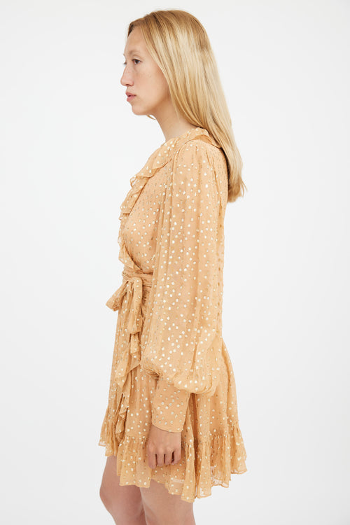 Zimmermann Orange 
Gold Silk Lurex Wrap Mini Dress