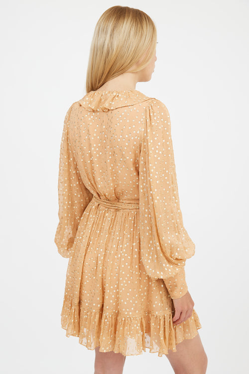 Zimmermann Orange 
Gold Silk Lurex Wrap Mini Dress