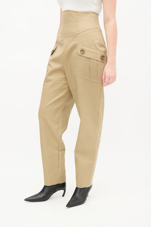 Beige High Waisted Cargo Trouser