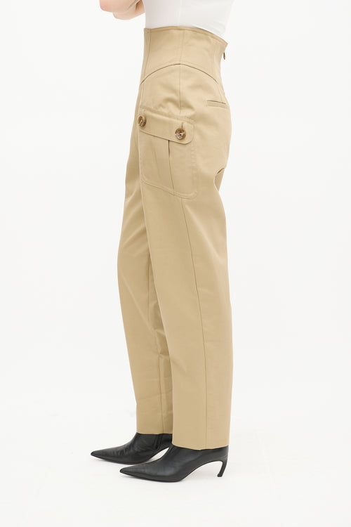 Beige High Waisted Cargo Trouser