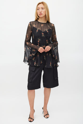 Zimmermann Black 
Multi Colour Floral Folly Godet Top