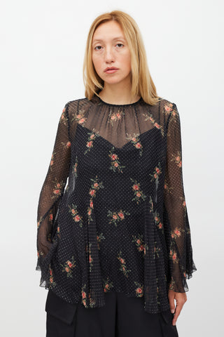 Zimmermann Black 
Multi Colour Floral Folly Godet Top