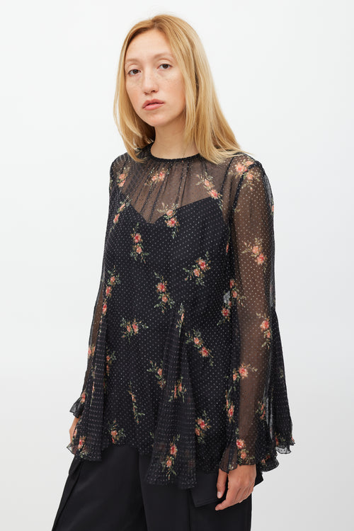 Zimmermann Black 
Multi Colour Floral Folly Godet Top