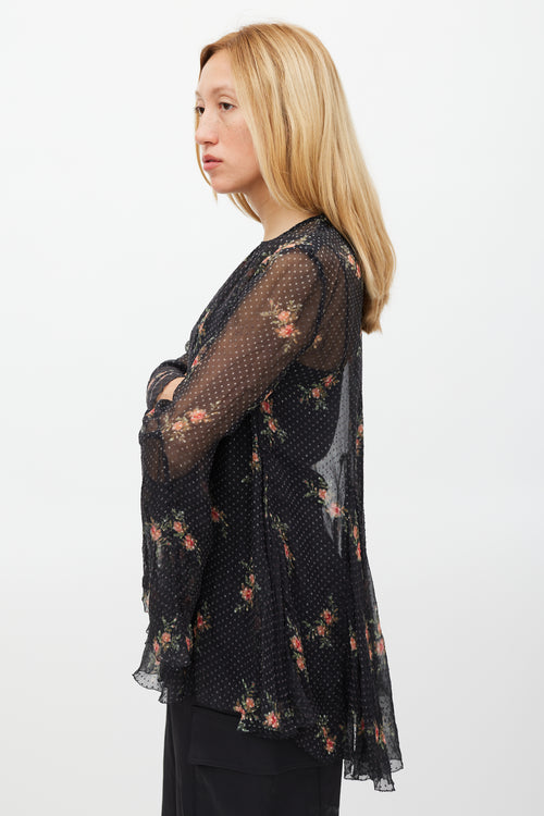 Zimmermann Black 
Multi Colour Floral Folly Godet Top