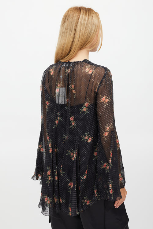 Zimmermann Black 
Multi Colour Floral Folly Godet Top