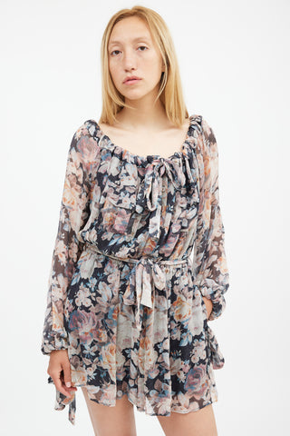 Zimmermann Black 
Multi Silk Floral Tempest Romper