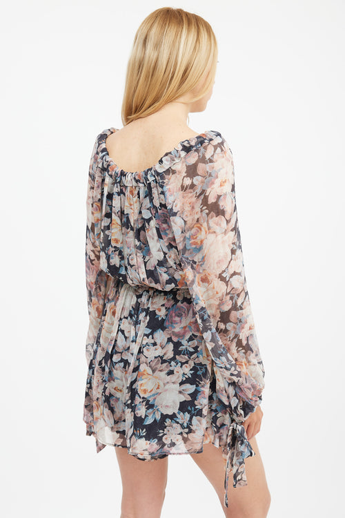 Zimmermann Black 
Multi Silk Floral Tempest Romper