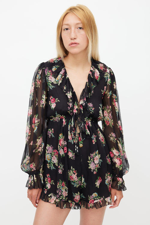 Zimmermann Black 
Multi Silk Honour Floating Floral Romper