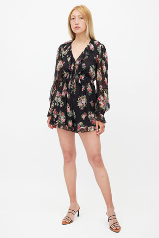 Zimmermann Black 
Multi Silk Honour Floating Floral Romper