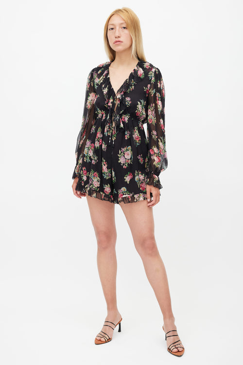 Zimmermann Black 
Multi Silk Honour Floating Floral Romper