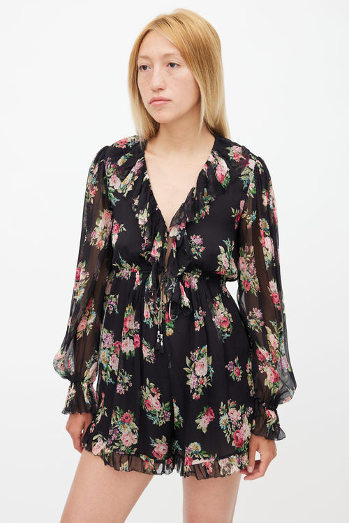 Zimmermann Black 
Multi Silk Honour Floating Floral Romper