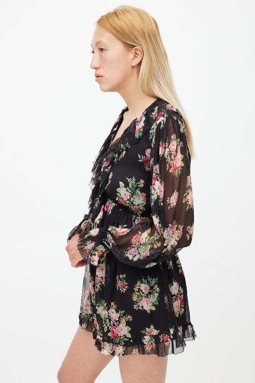 Zimmermann Black 
Multi Silk Honour Floating Floral Romper