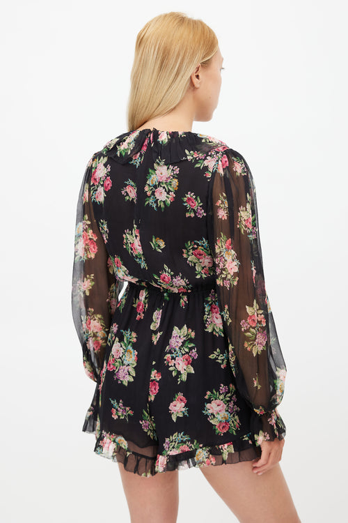 Zimmermann Black 
Multi Silk Honour Floating Floral Romper