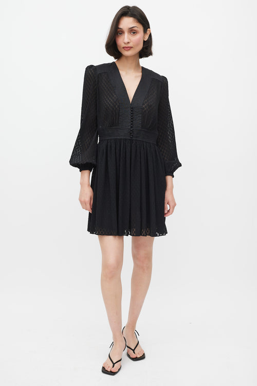 Zimmermann Black Polka Dot Fil Coupé Plissé V-Neck Dress