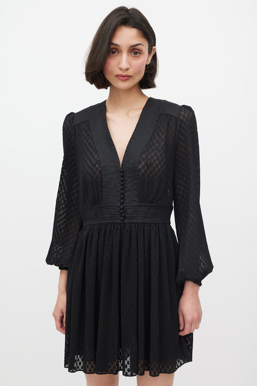 Zimmermann Black Polka Dot Fil Coupé Plissé V-Neck Dress