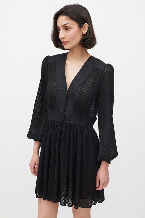 Zimmermann Black Polka Dot Fil Coupé Plissé V-Neck Dress