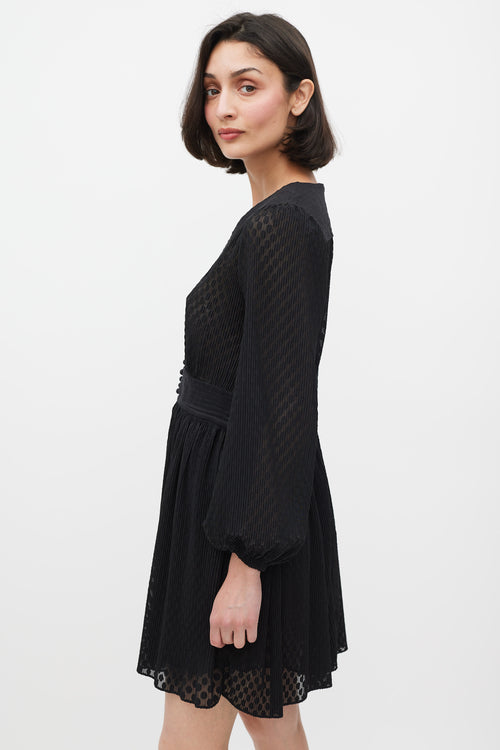 Zimmermann Black Polka Dot Fil Coupé Plissé V-Neck Dress