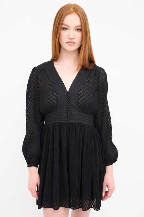 Zimmermann Black Polka Dot Fil Coupé V-Neck Dress