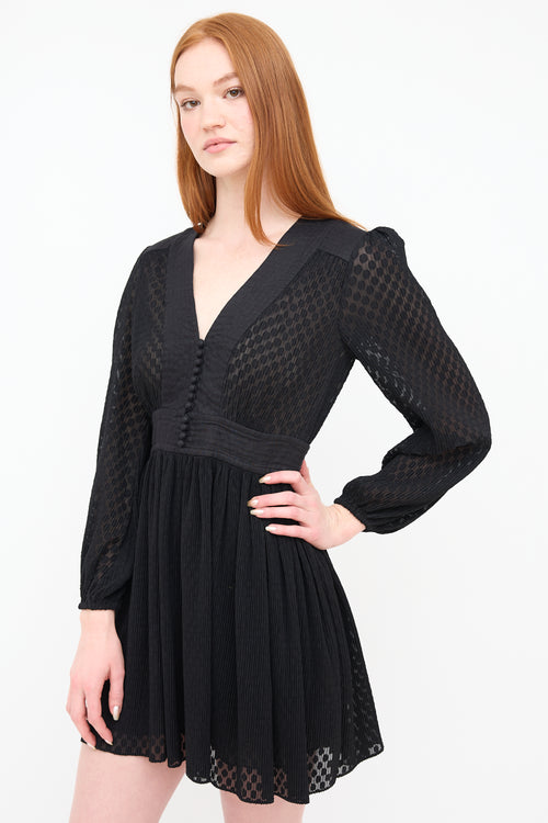 Zimmermann Black Polka Dot Fil Coupé V-Neck Dress