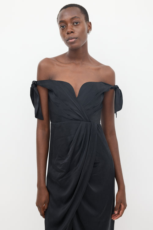 Zimmermann Black Silk Draped Off Shoulder Dress