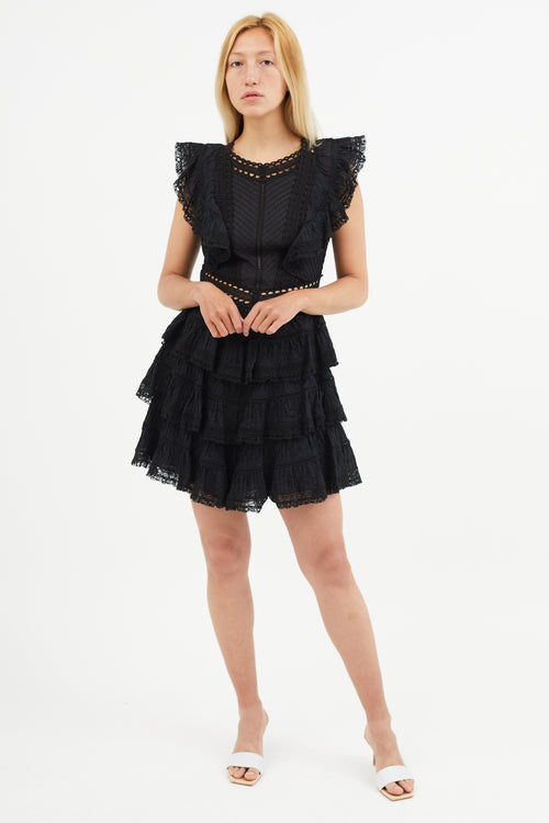 Zimmermann Black Ruffle Lace Mini Dress