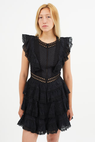 Zimmermann Black Ruffle Lace Mini Dress