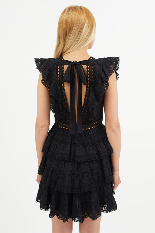 Zimmermann Black Ruffle Lace Mini Dress